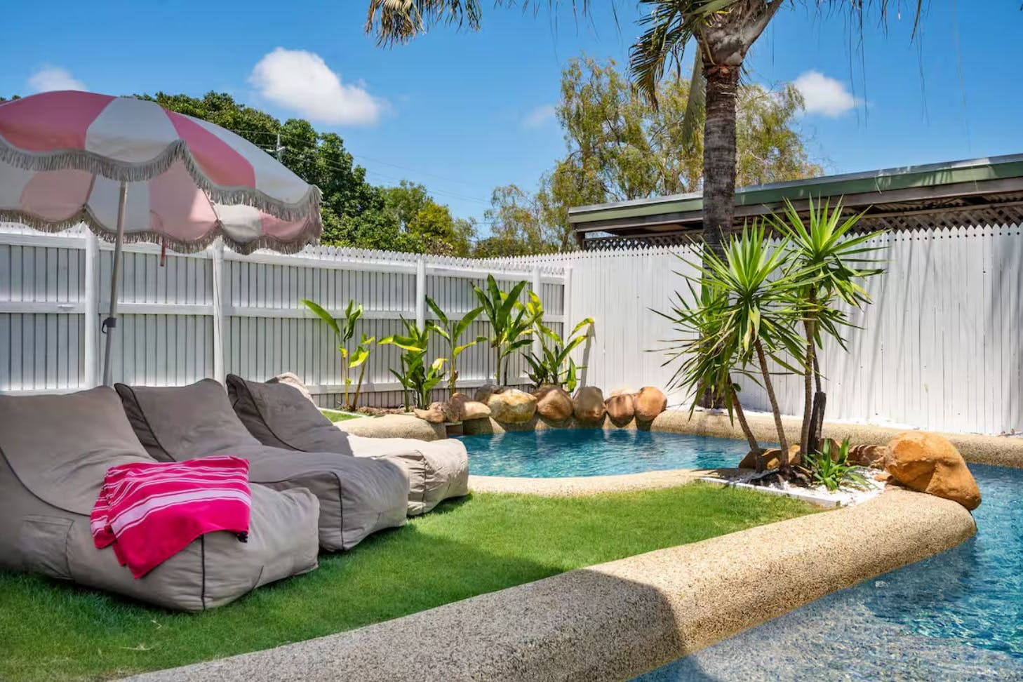 A view of the pool at 3 Palms Lagoon Pool Villa Airbnb Townsville